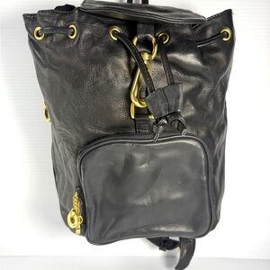 Perlina Black Leather Backpack with Gold Accents